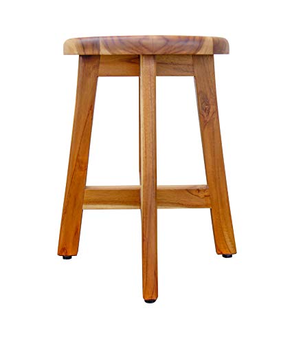 EcoDecors Shoji Teak Shower Stool 18" High Solid Teak Wood Shower Stool with 12" Round Seat Fully Assembled Shower Stool in Earthy Teak Finish