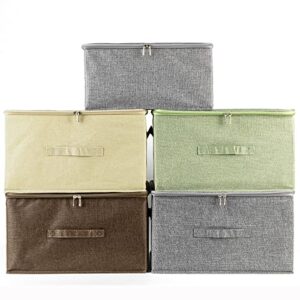 Foldable Storage Bin Foldable Zipper Storage Box Fabric Storage Clothing Storage Bags Clothes Bin Sweater Storage Winter Clothes Storage Linen Closet Organizers and Storage -3 pack (Green)