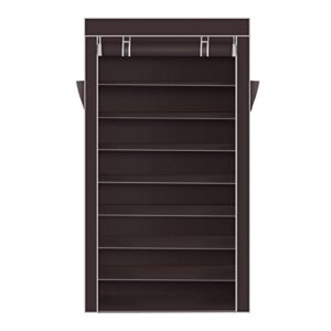 hgpz 10 tiers shoe rack with dustproof cover closet shoe storage cabinet organizer, portable shoe rack， for cubby walk-in closet, dark brown