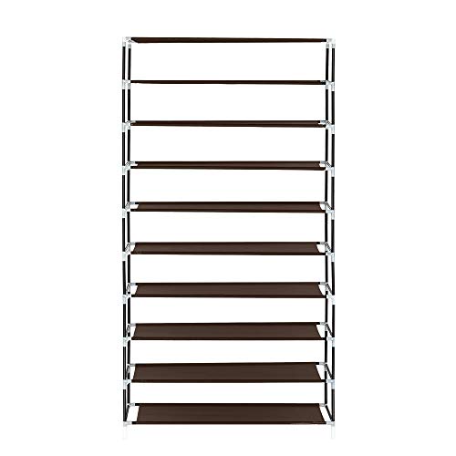 HGPZ 10 Tiers Shoe Rack with Dustproof Cover Closet Shoe Storage Cabinet Organizer, Portable Shoe Rack， for cubby walk-in closet, Dark Brown