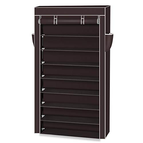 HGPZ 10 Tiers Shoe Rack with Dustproof Cover Closet Shoe Storage Cabinet Organizer, Portable Shoe Rack， for cubby walk-in closet, Dark Brown