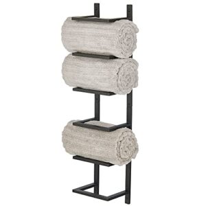 mdesign modern decorative metal 5-level wall mount towel rack holder and organizer for storage of bathroom towels - matte black