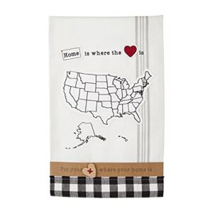 mud pie personalizable towel, home is where the heart is, white, 26" x 18.5"