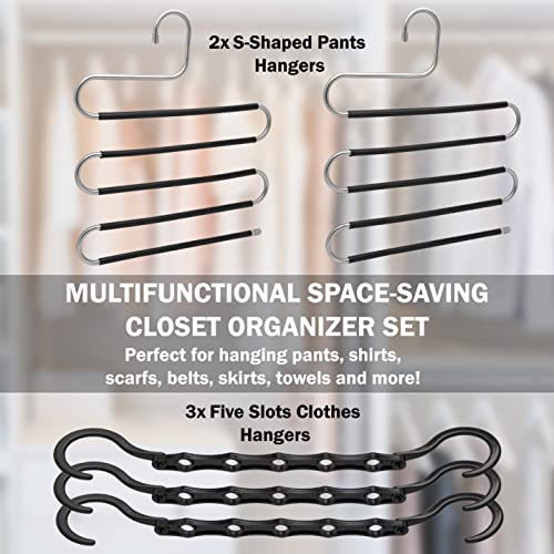 Exultant Dynamics - Stainless Steel Pant Hangers - Essential Hangers Space Saving Bundle - Set of 5 – Organizer for Clothes – Closet Space Saver – Hang 25 Clothing Items