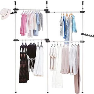 GOTOTOP Telescopic Garment Rack,Adjustable Clothing Rack, Double 2 Tier Heavy Duty Hang Clothes Rack,Closet Organizer, Freestanding Ceiling Hanging Closet Display Stand,No Drilling, No Tools Needed