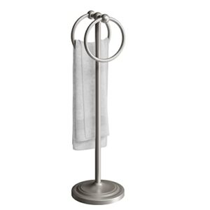 bgl fingertip towel holder stand hand towel ring for bathroom or kitchen vanity countertops to store hand towels washcloths or dishcloths - 2 hanging rings，19" high-brushed nickel