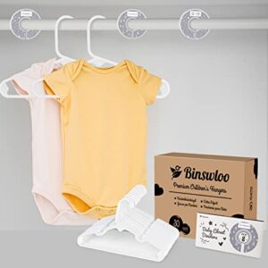 Binswloo Baby Hangers for Nursery, 30Pcs Plastic Kids Hangers, Small Children's Clothes Hangers with 8Pcs Baby Closet Dividers, Great as Infant & Toddler Hangers, 11.4 Inch, White