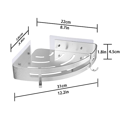 Jastt Bathroom Corner Shelf Adhesive Shower Shelf Wall Mounted Bath Shelves Modern Shelf Shower Caddy With Hook Storage Rack Shower Organizer Corner No Drilling Shower Caddy Basket Rust Proof Silver