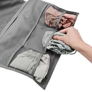 AIRGAME Storage Hanging Bag with Metal Hanger, Dual-Sided Hanging Storage Organiser for Underwear, Stocking,Bra and Sock (6+18 Pockets, Gray)