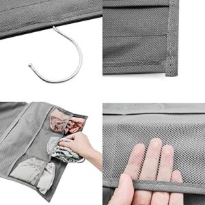 AIRGAME Storage Hanging Bag with Metal Hanger, Dual-Sided Hanging Storage Organiser for Underwear, Stocking,Bra and Sock (6+18 Pockets, Gray)