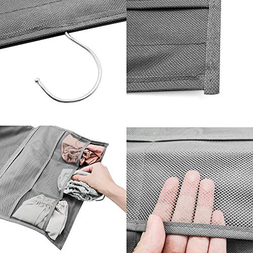 AIRGAME Storage Hanging Bag with Metal Hanger, Dual-Sided Hanging Storage Organiser for Underwear, Stocking,Bra and Sock (6+18 Pockets, Gray)