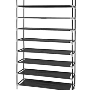 HOSTARME 9 Tiers Shoe Rack for Closet Entryway, Free Standing Racks Shelf Large Storge Organizer 50-55 Pairs and Boots with Versatile Hooks Hammer Bedroom Hallway, Black