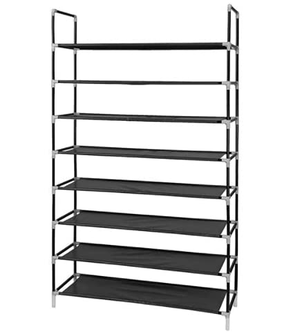 HOSTARME 9 Tiers Shoe Rack for Closet Entryway, Free Standing Racks Shelf Large Storge Organizer 50-55 Pairs and Boots with Versatile Hooks Hammer Bedroom Hallway, Black