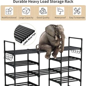 HOSTARME 9 Tiers Shoe Rack for Closet Entryway, Free Standing Racks Shelf Large Storge Organizer 50-55 Pairs and Boots with Versatile Hooks Hammer Bedroom Hallway, Black