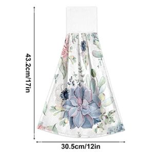 SLHKPNS Succulents Plant Kitchen Hanging Hand Towels,Watercolor Floral Absorbent Tie Towel with Loop 2 PCS Kitchen Linen Sets for Bathroom Restroom Home Decor