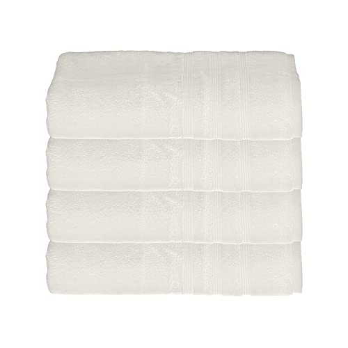 Mosobam 700 GSM Hotel Luxury Bamboo Viscose-Cotton, Bath Towels 30X58, White, Set of 4, Oversized Turkish Towels