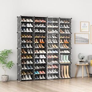 aeitc shoe rack 12 tiers shoe organizer narrow standing stackable shoe storage cabinet for closet，black with doors,96 pairs