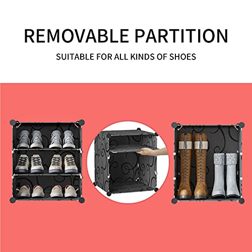 Aeitc Shoe Rack 12 Tiers Shoe Organizer Narrow Standing Stackable Shoe Storage Cabinet for Closet，black with doors,96 pairs