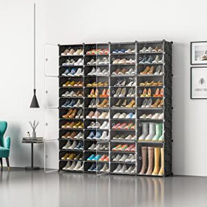 Aeitc Shoe Rack 12 Tiers Shoe Organizer Narrow Standing Stackable Shoe Storage Cabinet for Closet，black with doors,96 pairs