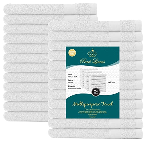 Pearl Linens Economy Salon Towel, Bulk Pack of 24, Not Bleach Proof, Ultra Soft Hand Towels, Bulk Hand Towels, Spa, Gym Towel, Gym Hand Towel, Super Absorbent, White Hand Towel, Hand Towel, 16x27 in