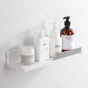 yohom white adhesive floating shelf for bathroom tile wall stick on shower shelf rack no drilling plastic lightweight shelf organizer with gray guard