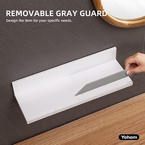 YOHOM White Adhesive Floating Shelf for Bathroom Tile Wall Stick on Shower Shelf Rack No Drilling Plastic Lightweight Shelf Organizer with Gray Guard