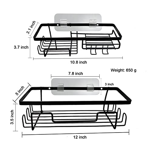 SENLLY Shower Caddy, Shower Caddy Basket Shelf with Hooks for Hanging, Adhesive Shampoo Bathroom Inside Shower Storage Organizer, SUS304 Stainless Steel Rack Tile Wall Mounted (No Drilling, Black)