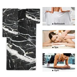 Naanle Black and White Marble Towel 3 Piece Set Bath Towels Set for Bathroom Highly Absorbent Cotton, 1 Large Bath Towel+ 1 Hand Towel+ 1 Washcloth, Pack of 3 Softness Towels for Decoration