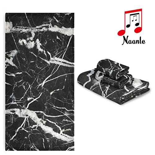 Naanle Black and White Marble Towel 3 Piece Set Bath Towels Set for Bathroom Highly Absorbent Cotton, 1 Large Bath Towel+ 1 Hand Towel+ 1 Washcloth, Pack of 3 Softness Towels for Decoration