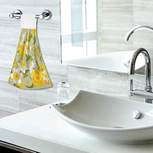 WELLDAY 2 Pcs Hanging Hand Towels Soft Absorbent Daffodils Towel for Kitchen Bathroom