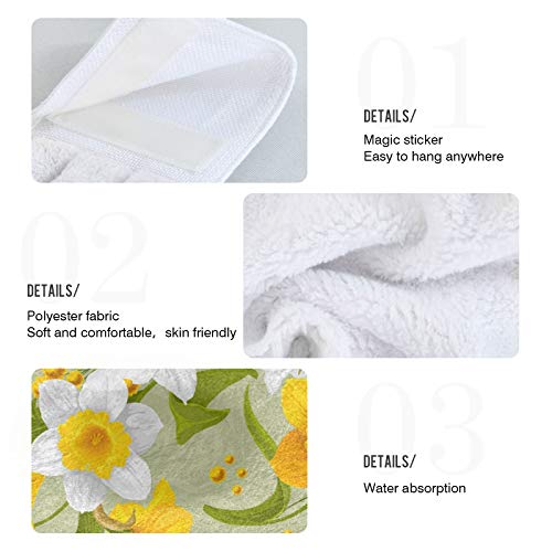 WELLDAY 2 Pcs Hanging Hand Towels Soft Absorbent Daffodils Towel for Kitchen Bathroom