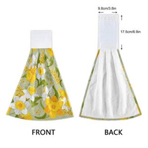 WELLDAY 2 Pcs Hanging Hand Towels Soft Absorbent Daffodils Towel for Kitchen Bathroom