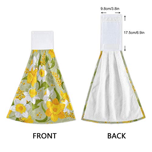 WELLDAY 2 Pcs Hanging Hand Towels Soft Absorbent Daffodils Towel for Kitchen Bathroom