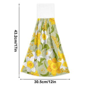 WELLDAY 2 Pcs Hanging Hand Towels Soft Absorbent Daffodils Towel for Kitchen Bathroom