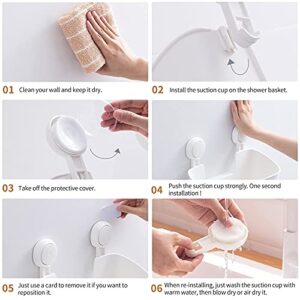 LEVERLOC Shower Caddy Suction Cup Double Layer Shower Shelf One Second Installation Removable Powerful Suction Cup Bathroom Organizer Max Hold 22lbs Waterproof Shower Storage Plastic- White