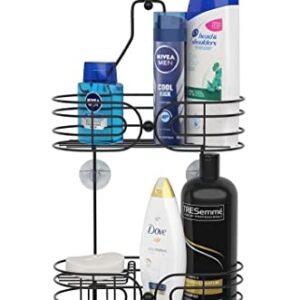 SKATCO Hanging Shower Caddy - 2-Tier Rust-Resistant Stainless Steel Shelves Chrome Rack Organizer Bathroom Basket Storage Holds Shampoo, Conditioner, Soap, Bath Sponge, Razors, Washcloths - BLACK