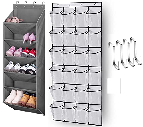 MISSLO Over The Door Shoe Organizer with Deep Pockets and 24 Large Mesh Pockets White