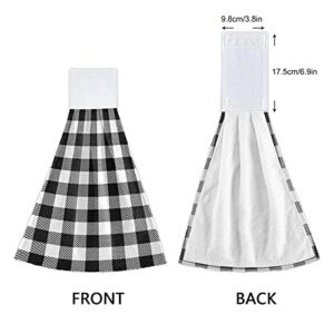 Oarencol Black and White Buffalo Check Plaid Kitchen Hand Towel Absorbent Hanging Tie Towels with Loop for Bathroom 2 Pcs