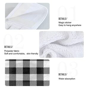 Oarencol Black and White Buffalo Check Plaid Kitchen Hand Towel Absorbent Hanging Tie Towels with Loop for Bathroom 2 Pcs