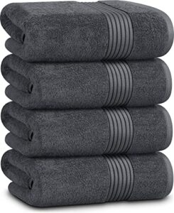 utopia towels 4 piece luxury bath towels set, (27 x 54 inches) 100% ring spun cotton 600gsm, lightweight and highly absorbent quick drying towels for bathroom, gym, spa, and hotel (grey)