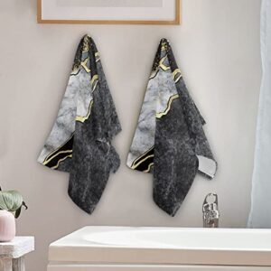 ALAZA Set of 2 Premium Polyester Cotton Hand Towels Abstract Black Grey Gold Marble, Highly Absorbent,28.3 x 14.4in(238ri4a)