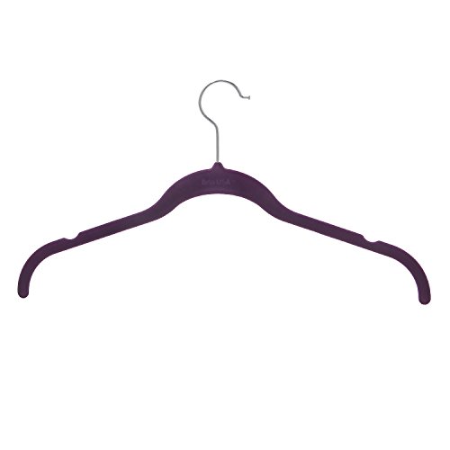 BriaUSA Velvet Shirt & Dress Hangers Notched Shoulder Prevents Slipping Steel Chrome Swivel Hooks – Purple – Set of 10