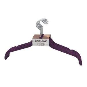 BriaUSA Velvet Shirt & Dress Hangers Notched Shoulder Prevents Slipping Steel Chrome Swivel Hooks – Purple – Set of 10