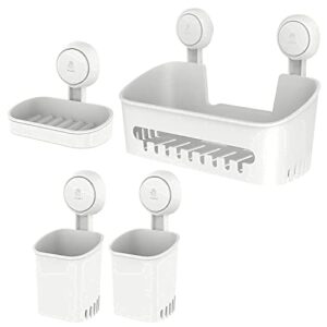 leverloc shower caddy & soap holder & two toothbrush holder one second installation no-drilling removable bathroom organizer set powerful heavy duty waterproof