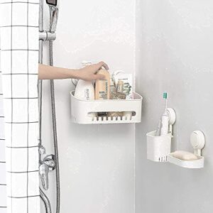 LEVERLOC Shower Caddy & Soap Holder & Two Toothbrush Holder One Second Installation NO-Drilling Removable Bathroom Organizer Set Powerful Heavy Duty Waterproof