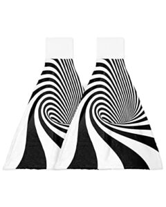 kewadony 2 pack hanging kitchen hand towels, black white striped hand tie towels with hanging loop, line geometric modern abstract art soft absorbent towels set for bathroom and kitchen