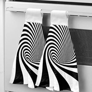 Kewadony 2 Pack Hanging Kitchen Hand Towels, Black White Striped Hand Tie Towels with Hanging Loop, Line Geometric Modern Abstract Art Soft Absorbent Towels Set for Bathroom and Kitchen