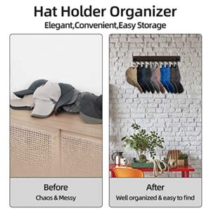 Monalife Hat Rack for Baseball Caps,Wooden Hat Holder Organizer for Wall & Room Storage Display, 2Pack 10 Hat Hanger Clips for Ball Cap Beanie & Accessories, Men- Boys-Women Gift