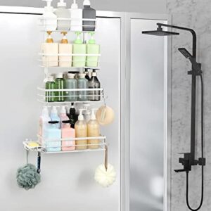 melos White Over The Door Shower Caddy, 4 Tier 29inch Height Adjustable over the door shower organizer Hanging Bathroom Shelf with Soap Holder, No Drilling