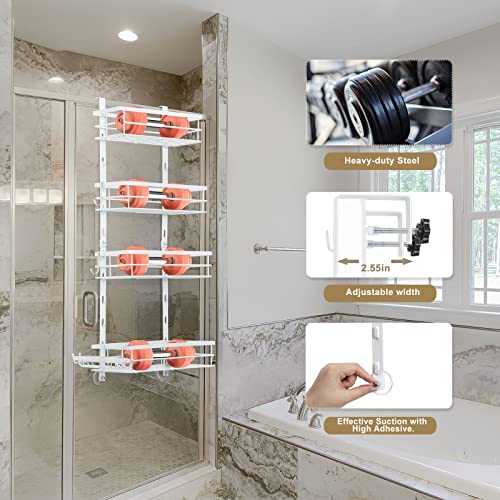 melos White Over The Door Shower Caddy, 4 Tier 29inch Height Adjustable over the door shower organizer Hanging Bathroom Shelf with Soap Holder, No Drilling